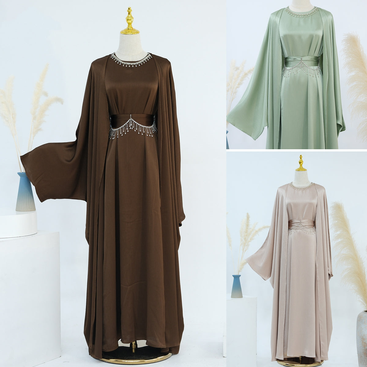 LR806  Elegant Abaya Two-Piece Set + Crystal Chain