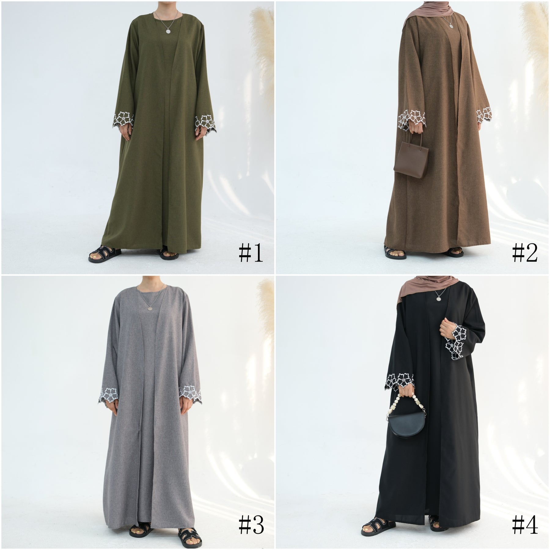 LR899&LR900  (cardigan + inner wear)Turkish Dubai Embroidered Flower Cardigan Abaya