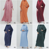 LR484   Plain plus size hijab-integrated dress