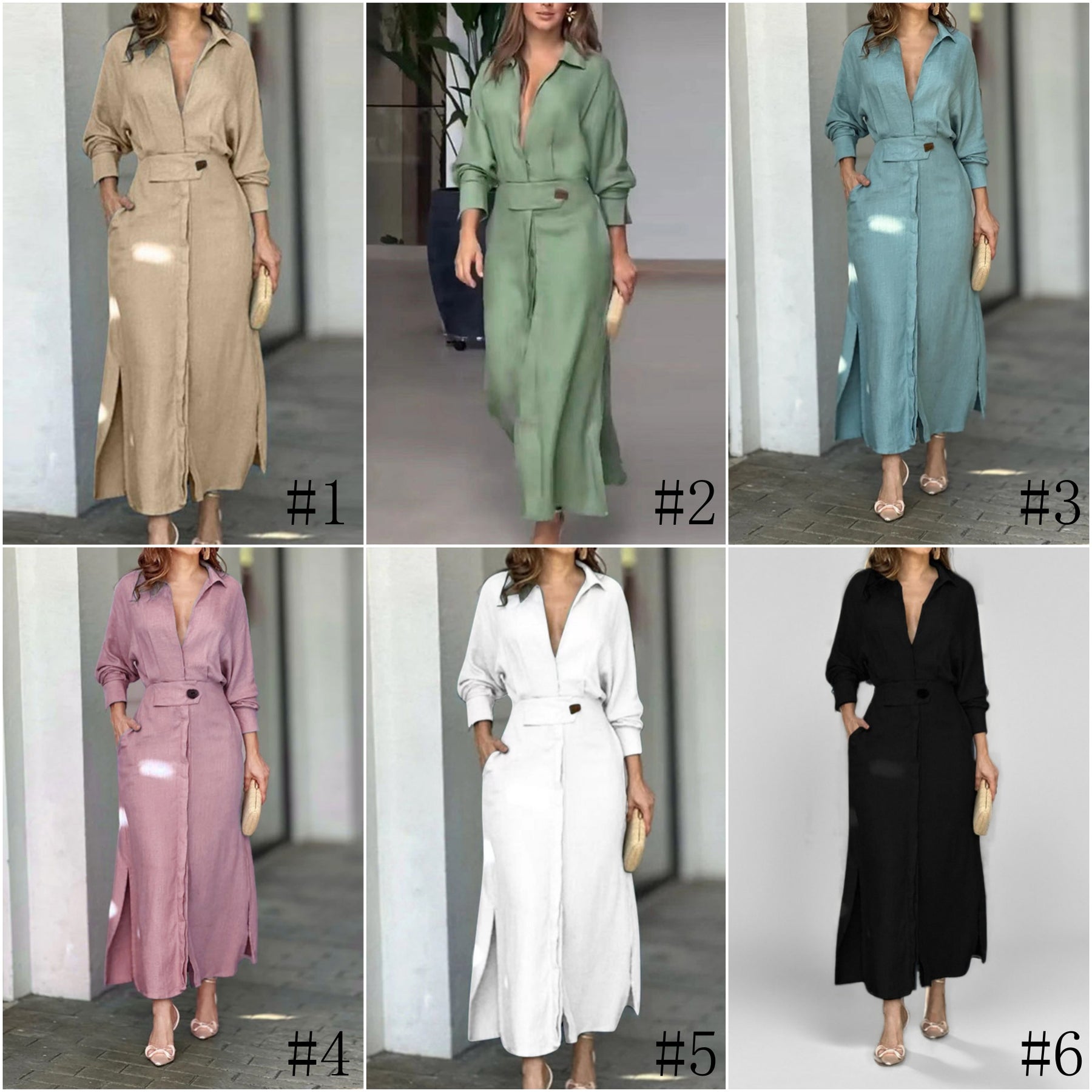 24543  Chic Spring Plain Tie-Waist Elegant Commuter Maxi Abaya Dress