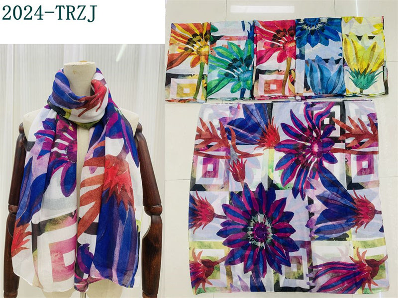 MYP017  Striped printed scarf Leaf flower scarf