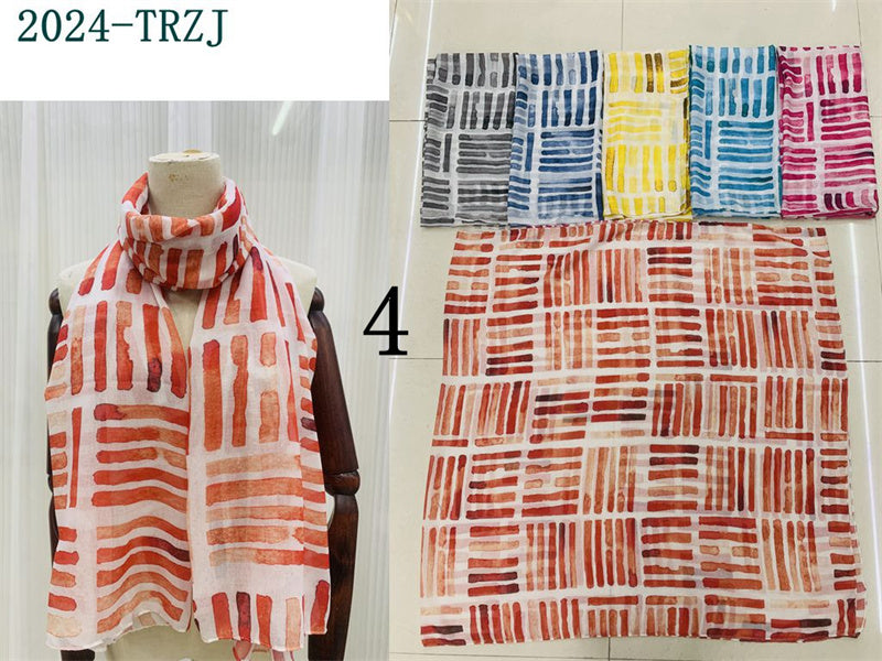 MYP017  Striped printed scarf Leaf flower scarf