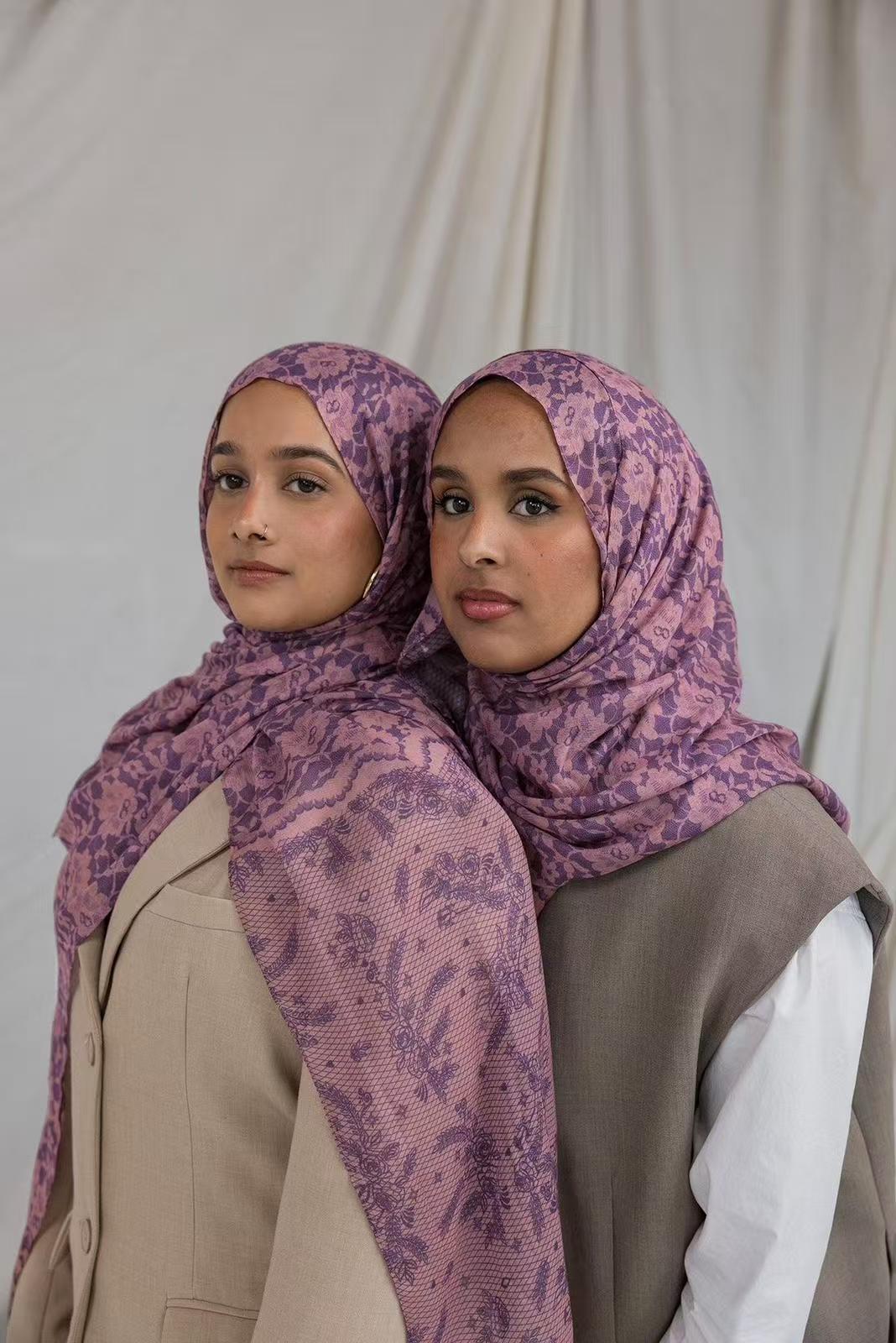 MYR002  Printed Modal Hijab – Elegantly Styled on Model