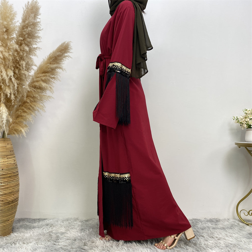 1795 fashion sequin tassel muslim abaya dress