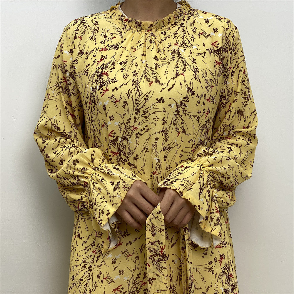 6434 printed floral chiffon abaya dress