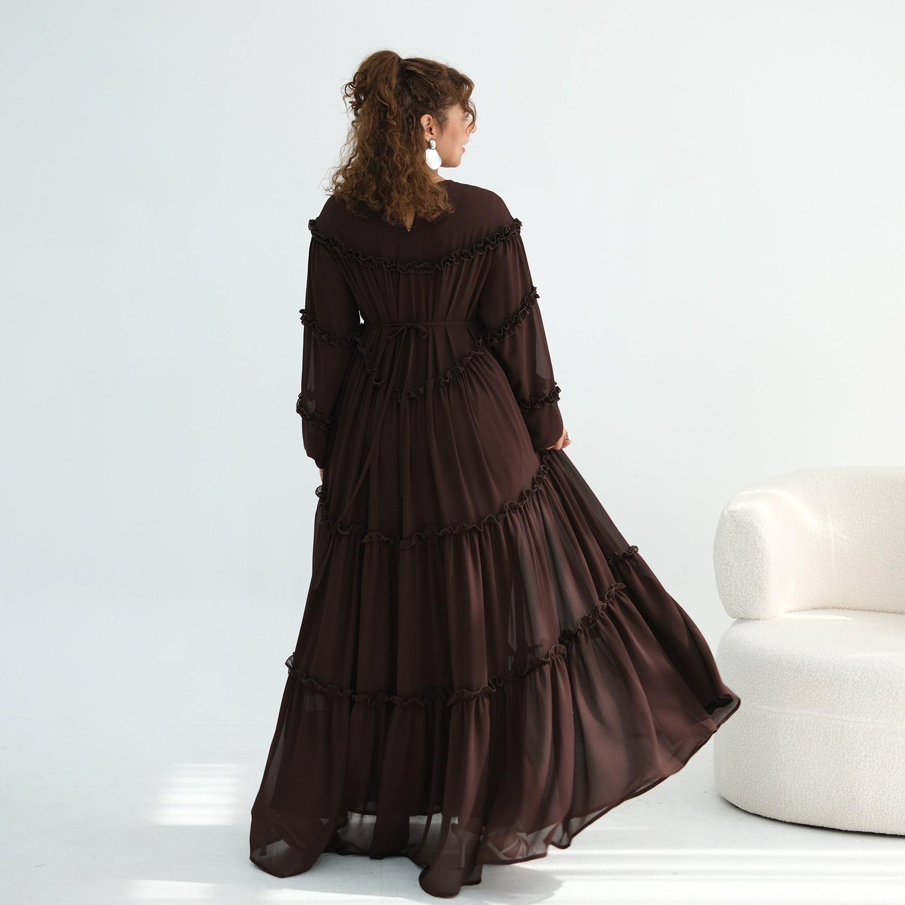 LR1161  Long Sleeve Tiered Ruffle Double Layer Dress