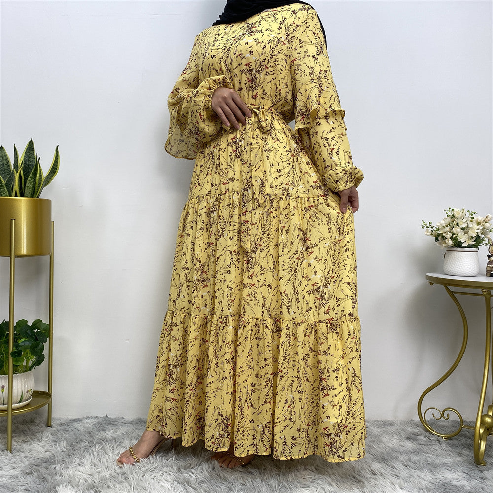 6564 chiffon printed muslim abaya dress