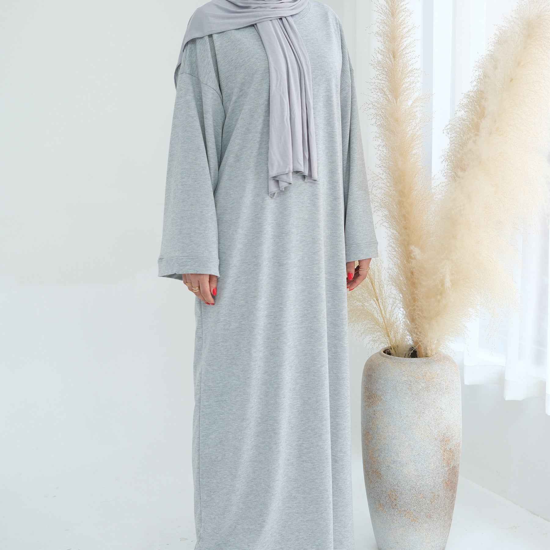 LR737  Plain Hooded Sweatshirt Abaya Dress