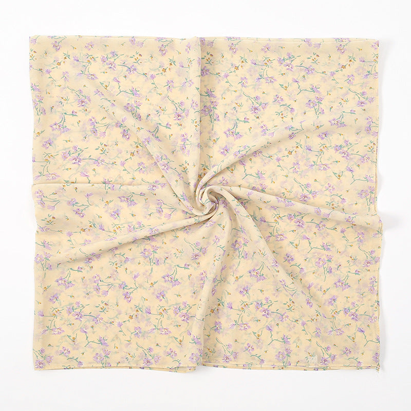 YW347  115*115CM Large Size Floral Pearl Chiffon Printed Square Scarf