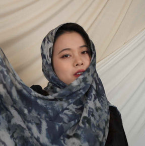 MD017  Modal Polyester Cotton Blend Floral Tie-Dye Single-Needle Hijab