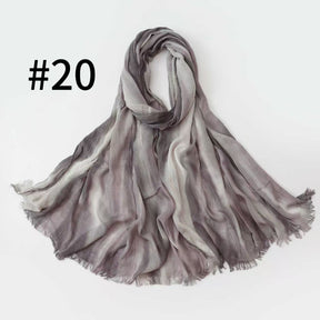 SS007  Gradient Rainbow Collection Short Tassel Crinkled Hijab