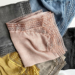 SS006  Plain Lightweight Lace Trim Polyester-Cotton Square Scarf