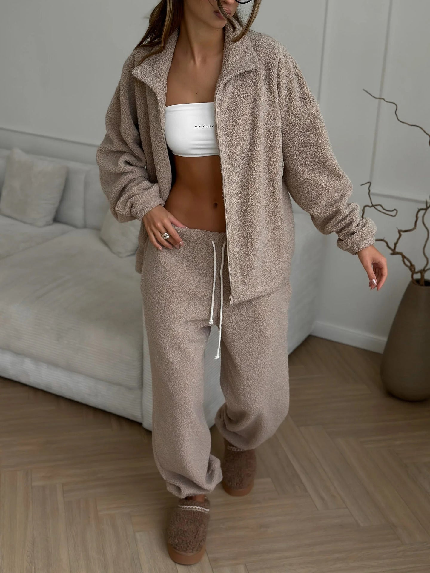 C56362  Autumn Winter New Sporty Casual Cardigan Sweatsuit Set Abaya