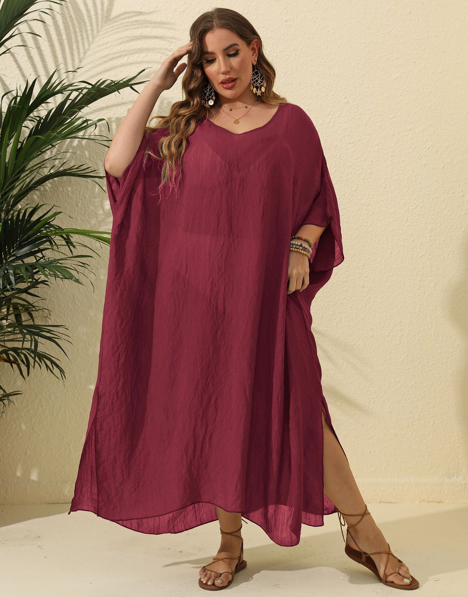 F799   Solid color loose beach slit maxi skirt
