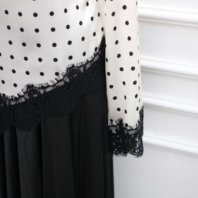 LR1357&LR1185  Lace Panel Polka Dot Polyester Top + Skirt Set