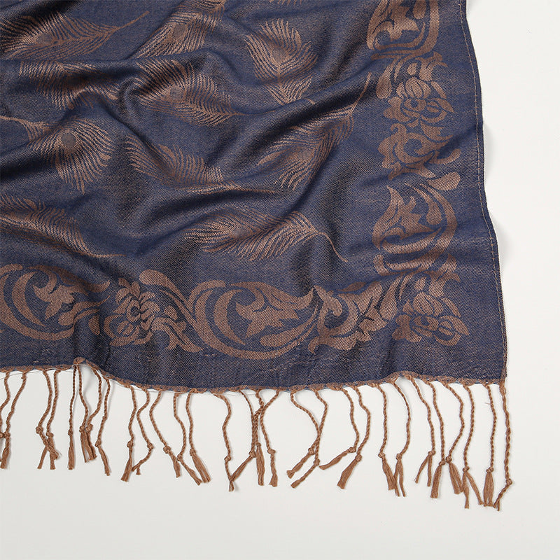 MY03 New Jacquard Tassel Long Scarf