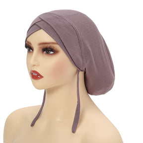 8094  Back tie women's adult headscarf hat four seasons style solid color cross-border daily all-match pullover hat Mu