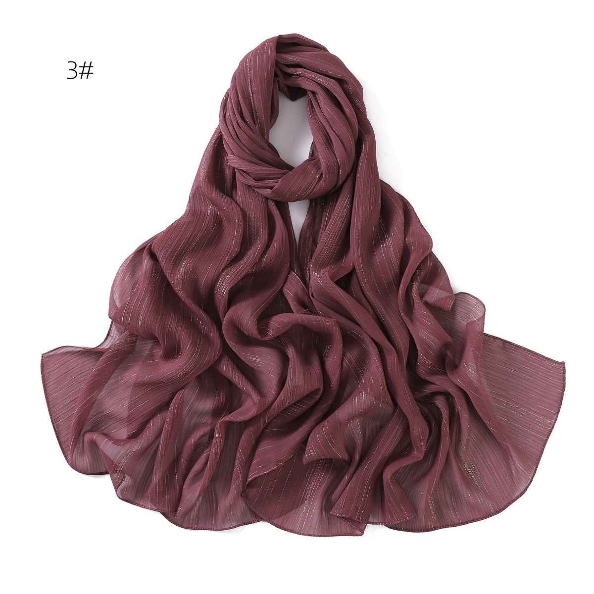 YZ175  Plain Lurex Chiffon Hijab with Fine Pleats