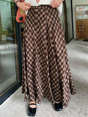 DM3351  Elastic-Waist Diamond Pattern Polyester Lace-Trim Maxi Skirt
