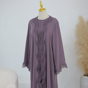 LR1183  Plus Size Wavy Lace Nida Cardigan + Inner Layer Set