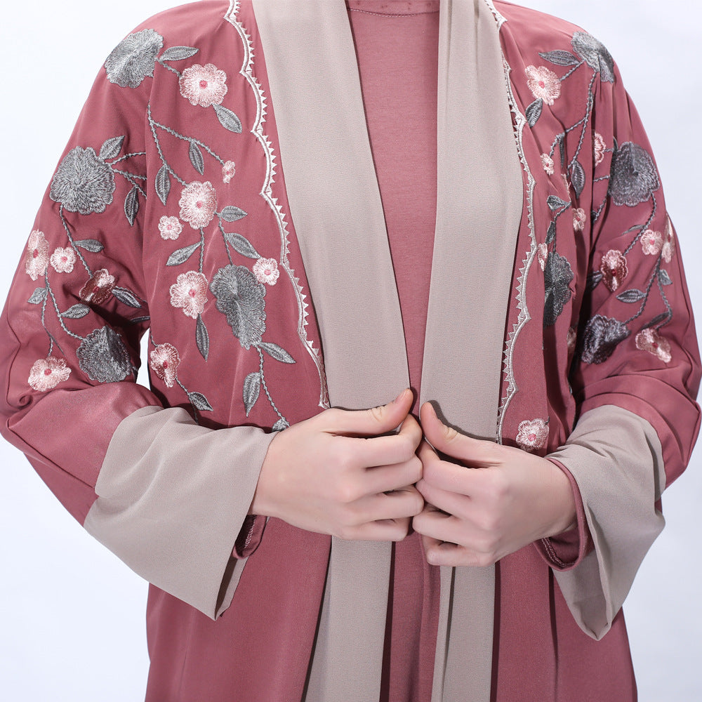 91207 Embroidered chiffon cardigan muslim dress