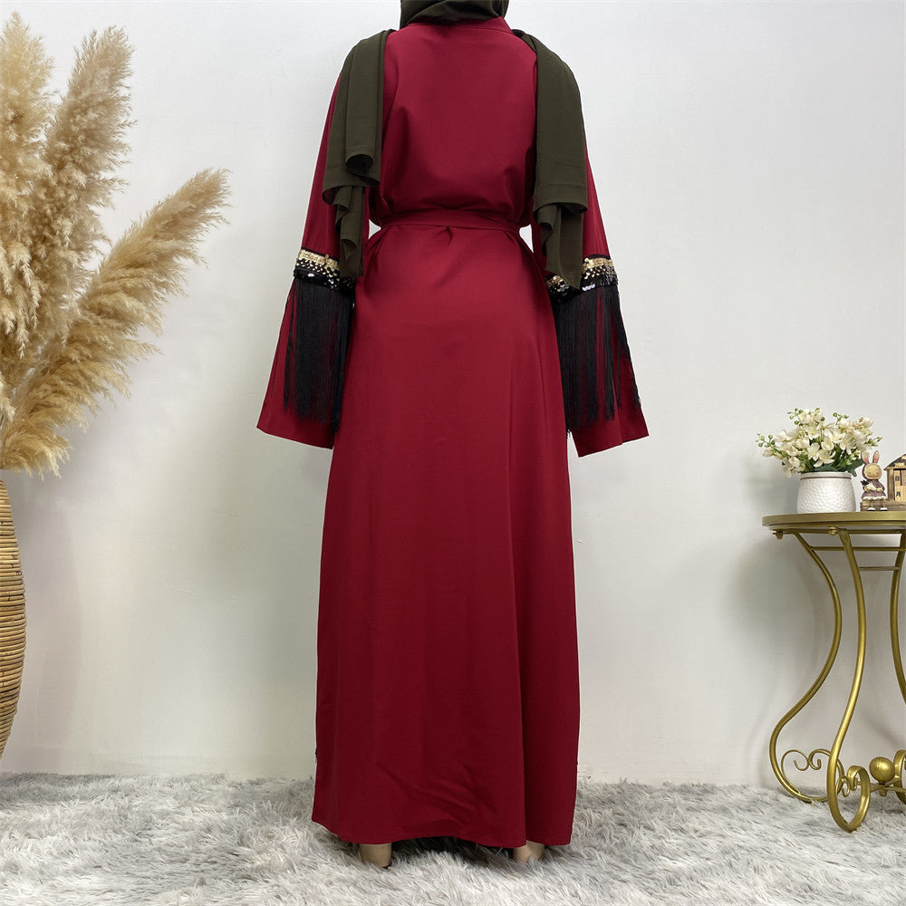 1795 fashion sequin tassel muslim abaya dress