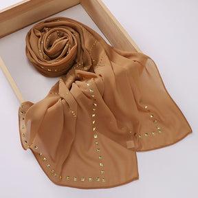 MSL298 premium plain pearl chiffon hot stamping Gold flake hijab