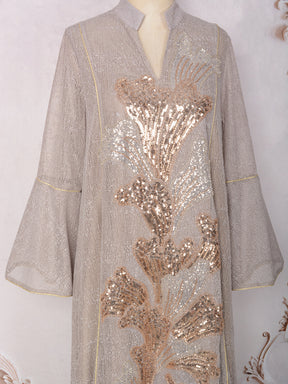 MT557  Stand Collar Sequin Beaded Embroidered Luxury Dress