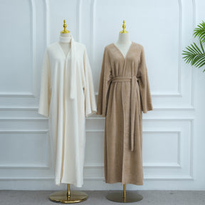 LR1125  Thick Winter Abaya Cardigan with Belt