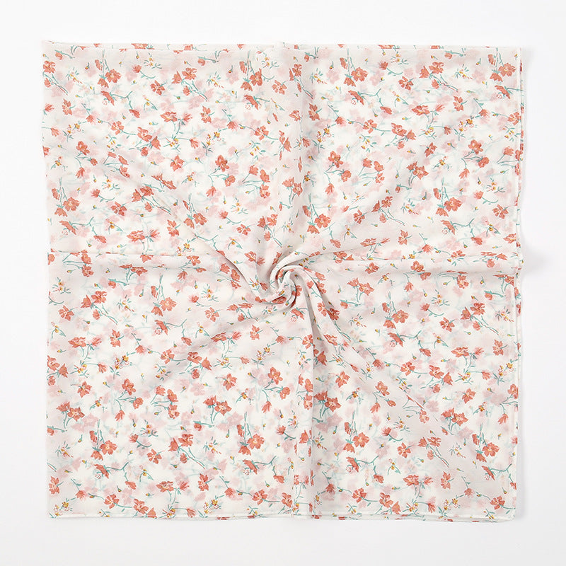 YW347  115*115CM Large Size Floral Pearl Chiffon Printed Square Scarf