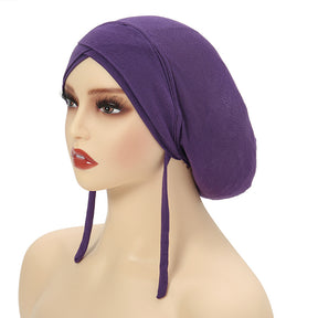 8094  Back tie women's adult headscarf hat four seasons style solid color cross-border daily all-match pullover hat Mu