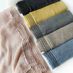 SS006  Plain Lightweight Lace Trim Polyester-Cotton Square Scarf