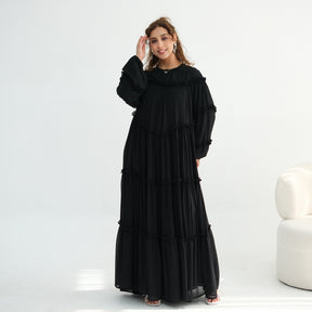 LR1161  Long Sleeve Tiered Ruffle Double Layer Dress