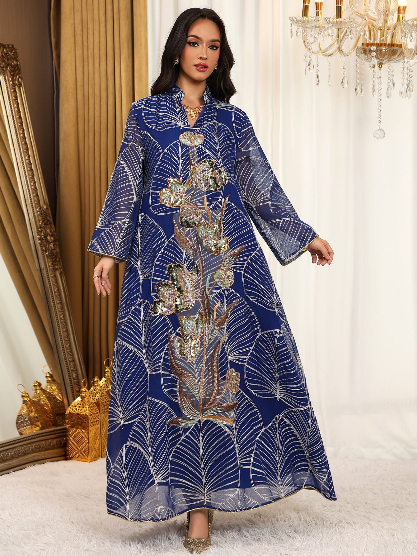 AB485  Mesh Embroidered Maxi Dress Ethnic Women's Clothing