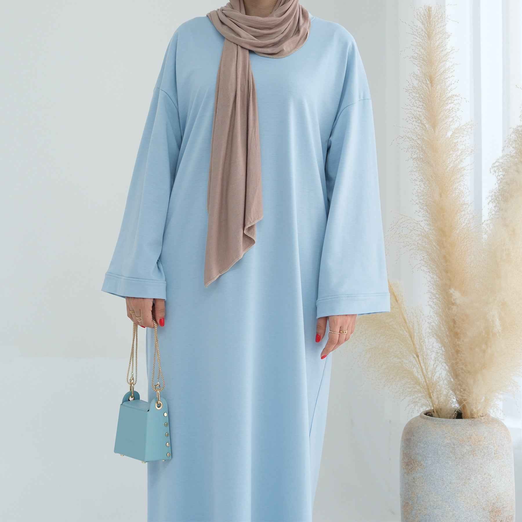 LR737  Plain Hooded Sweatshirt Abaya Dress