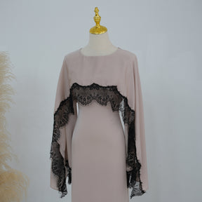 LR1323  Viscose Lace Panel Dress with Shawl