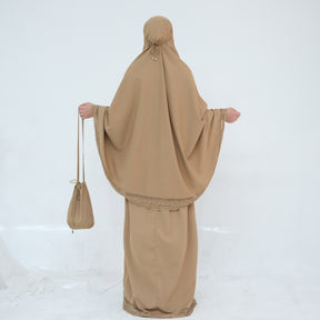 LR957  4-Piece Prayer Mat Storage Bag Lace Hijab & Skirt Set