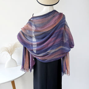 SS007  Gradient Rainbow Collection Short Tassel Crinkled Hijab