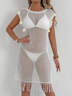 Z105901  Hollow Transparent Tassel Splicing Dress