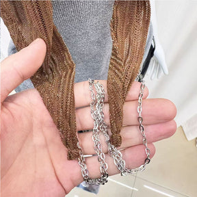 983893580426 Lightweight Breathable Striped Jersey Hijab with Chain Decoration