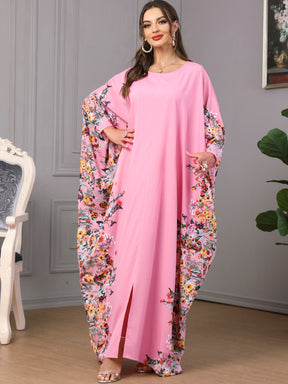 3422  Batwing sleeve printed dress