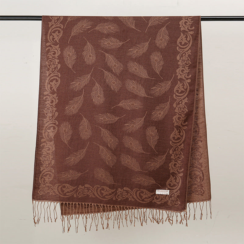 MY03 New Jacquard Tassel Long Scarf