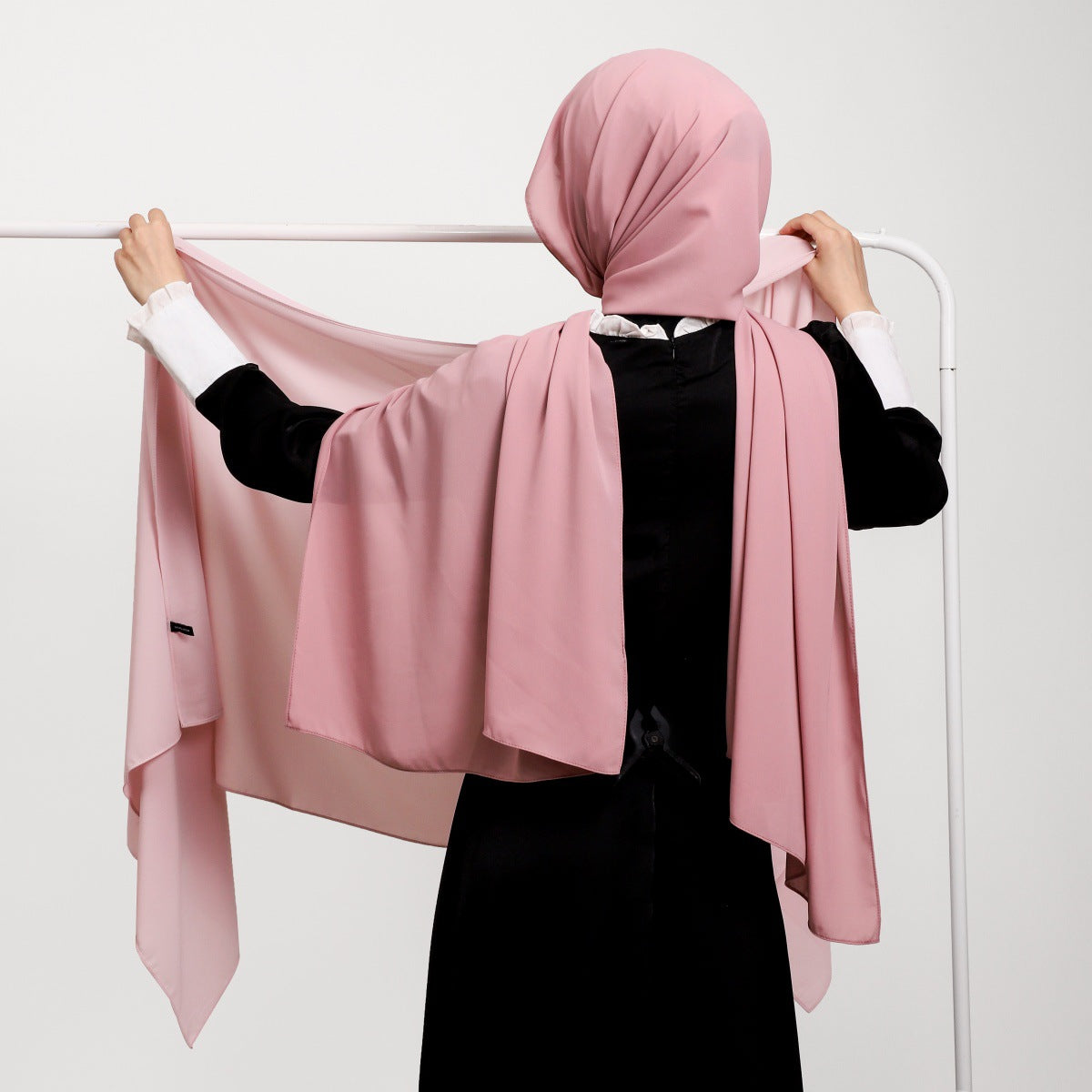 YZ316  Plain Silky Thick Chiffon Hijab with Built-in Magnetic Buckle and Matching Undercap