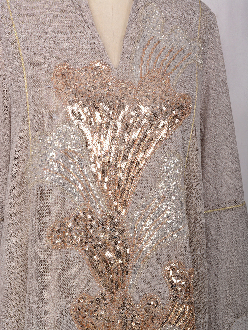 MT557  Stand Collar Sequin Beaded Embroidered Luxury Dress