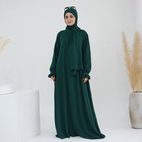 LR709  Elegant solid color dress two-piece set (abaya + hijab)