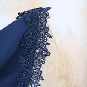 LR1191  Plain Nida Gold Foil Lace Open Abaya + Inner Layer + Hijab Set