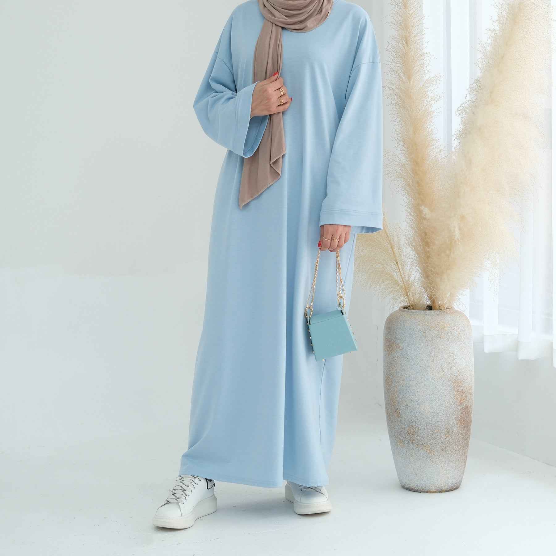 LR737  Plain Hooded Sweatshirt Abaya Dress