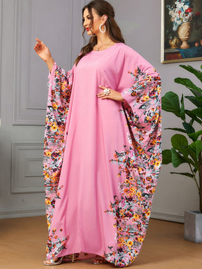 3422  Batwing sleeve printed dress