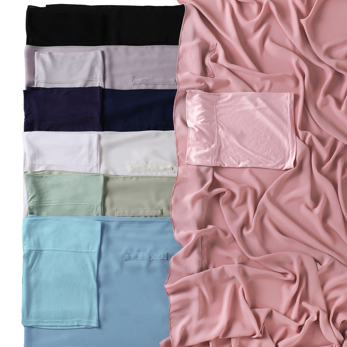 YZ316  Plain Silky Thick Chiffon Hijab with Built-in Magnetic Buckle and Matching Undercap