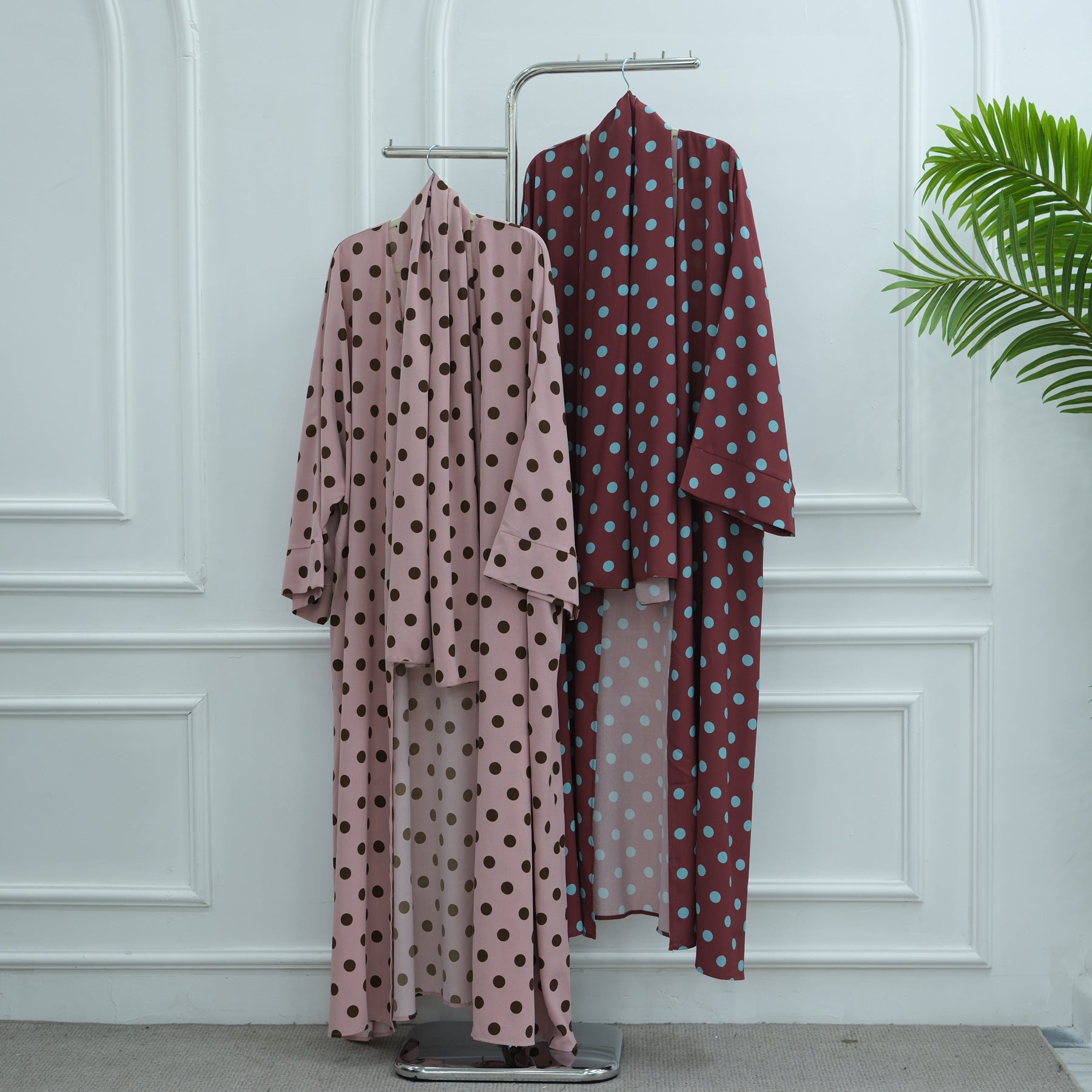 LR1119  Women's Vibrant Polka Dot Cardigan & Hijab 2-Piece Set